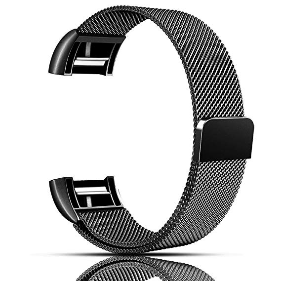 For Fitbit Charge 2 Bands, Vancle Adjustable Milanese Loop Stainless Steel Metal Band Bracelet Strap with Magnetic Closure Clasp, No Buckle Needed for Fit Bit Charge 2 HR Fitness Tracker Men Women Small Large