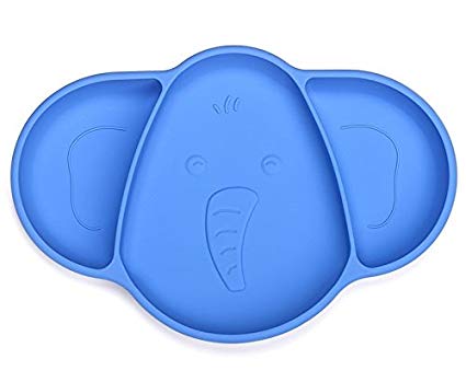 Toddler Suction Plates for Toddlers |Elephant Silicone Placemat Baby Plates with Suction | Baby Feeding Suction Plate Placemat with Dust Proof Lid | Baby Eating Supplies |BPA Free Toddler Dishes