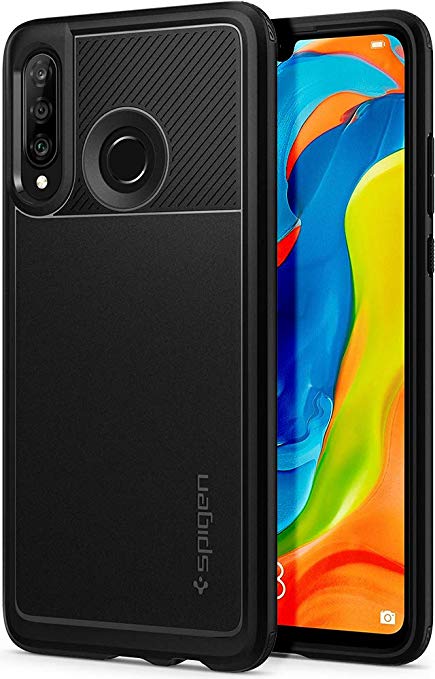 Spigen [Rugged Armor] Case Compatible for Huawei P30 Lite, Original Patent Design Flexible Black TPU Slim Camera Protection Ergonomic Grip Phone Case Cover for Huawei P30 Lite Case