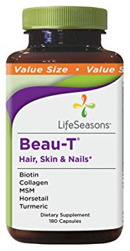 Beau-T - Hair, Nail, and Skin Supplement - Maintain Healthy Hair and Nail Growth - Supports Clear Skin - Nail Strengthener - Contains Biotin, Collagen, Turmeric, LifeSeasons (180 Capsules)