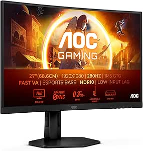 AOC Gaming C27G4ZXU - 27 Zoll FHD Curved Monitor, 280 Hz, 0.3 ms, FreeSync Premium, HDR10 (1920x1080, 2X HDMI, DisplayPort, USB Hub) schwarz/grau