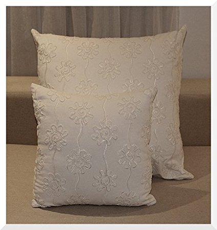 Decorative Pillow Cover Embroidered Bed Couch Sofa Euro (26"x26", White) - Euro Pillow Cover - Embroidered Handmade in Egypt - 100% Egyptian Cotton - Quality Decorative Covers