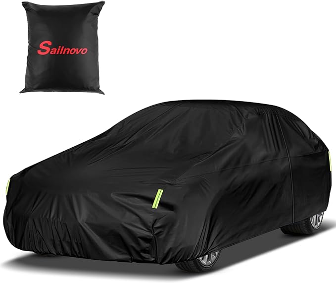 Sailnovo Car Cover Waterproof All Weather, 7 Layers Heavy Duty Full Exterior Cover for Car Outdoor Snow Sun UV Protection with Zipper for Automobiles, Universal Fit Sedan Coupe Sports (Up to 168 inch)