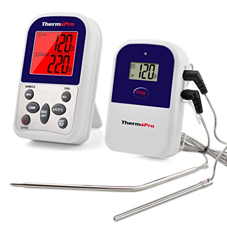 ThermoPro TP-12 Digital Wireless Remote Meat Thermometer, Barbecue & Smoker Accessories - Dual Probe for BBQ, Smoker, Grill, Oven, Meat - Monitors Food from 300 Feet Away