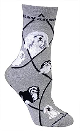 Havanese Gray Ultra Lightweight Cotton Crew Socks (One Size Fits Most) Made in USA