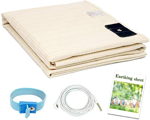 Grounding Half Sheet 35 x 90inch with Wrist Band, 95% Organic Cotton and 5% Silver Fiber Grounding mat for Sleep,EMF Protection Improve Sleep Natural Wellness (Beige)