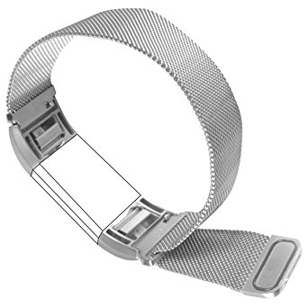 Fitbit Charge 2 band Infinitely Adjustable Milanese Loop,Woven Stainless Steel Mesh with an Adjustable Magnetic Closure,ABOOM High end Bands for Fitbit Charge 2 (Milanese-Silvery)