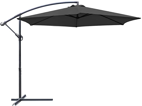 Greesum Offset Umbrella 10FT Cantilever Patio Hanging Umbrella Outdoor Market Umbrella with Crank and Cross Base (Black)