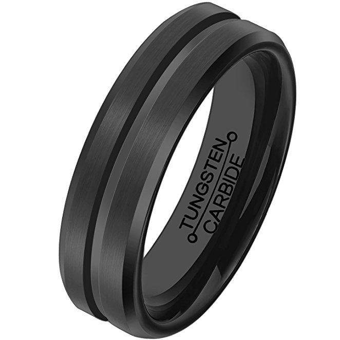 Tungsten Rings Men ring Engagement 6mm Black Plated Wedding Band Brushed Polished Finish Size 6-13