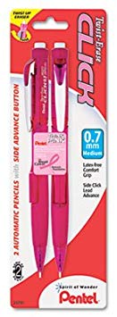 Pink Ribbon Twist-Erase CLICK Mechanical Pencil, 0.7 mm, 2/Pk, Sold as Pack of 2