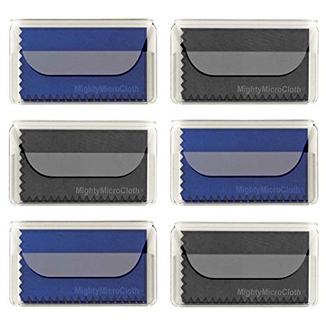 MightyMicroCloth Microfiber Eyeglass Cleaning Cloths – Vinyl Travel Pouch – Lens Cleaner for Glasses, Camera Lenses, Tablets, Phone Screens, Electronics – 6 Pack Royal/Black (6”x7”)