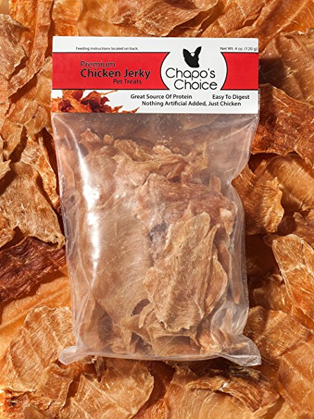 Jerky Dog Treats from Chapo's Choice - 100% Chicken - USA Made & Zero Fillers - 4 Oz. Protein Packed