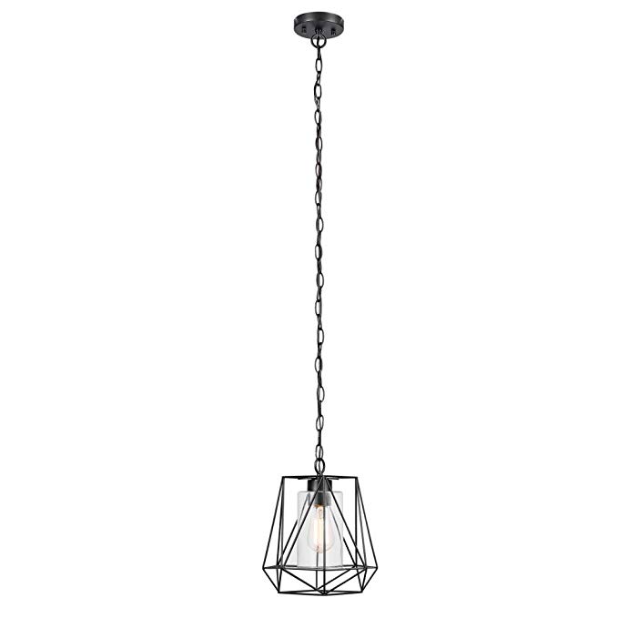 Globe Electric 44299 Sansa 1-Light Outdoor/Indoor Pendant, Black with Clear Glass Inner Shade