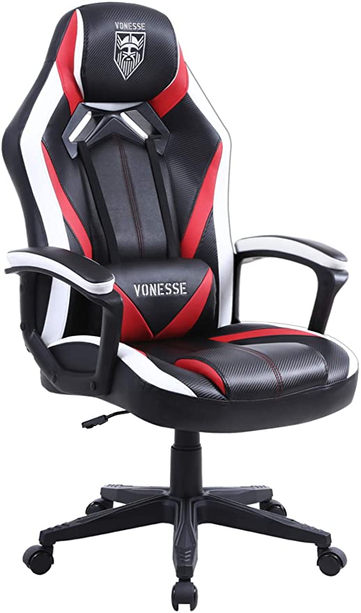 Massage Gaming Chair, Ergonomic Computer Gaming Chair, Racing Style Home Office Chair, Swivel Gaming Desk Chair, High Back Racing Gaming Chair, Carbon Fibre Leather Gamer Chair Big and Tall (Red)