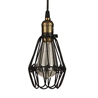CLEARANCE Y-Nut Loft Style Mini Pendant Socket, Black Cage Small Hanging Light, 4 Inch Width, E26/E27 Socket, Vintage Industrial Style, PDT-004