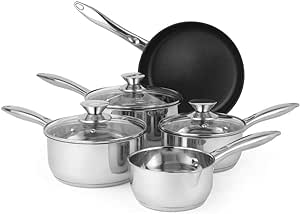 Russell Hobbs BW06572 Bratpfannen Kochtopf set - mit Glasdeckel, 5-teiliges induktions Kochgeschirr-Set, Topfset 16/18/20cm Pfannen,14cm Milchpfanne, 24cm Bratpfanne, Antihaft pfanneset