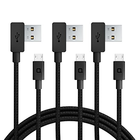 [ 3 Pack ] nonda ZUS Super Duty USB A to Micro USB Cable with Aramid Fiber [4foot/1.2meter, 90-Degree], Charger and Data Sync, for Android Smartphones including Samsung, Nexus, LG, Kindle (Black)