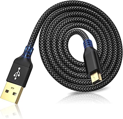 Mini USB Cable 6.6ft, IAlegant USB to Mini USB Cable 2.0, Braided Nylon Charging USB Mini Cable Compatible with PS3 Controller, Dash Cam, MP3 Player, GPS Receiver (Black)