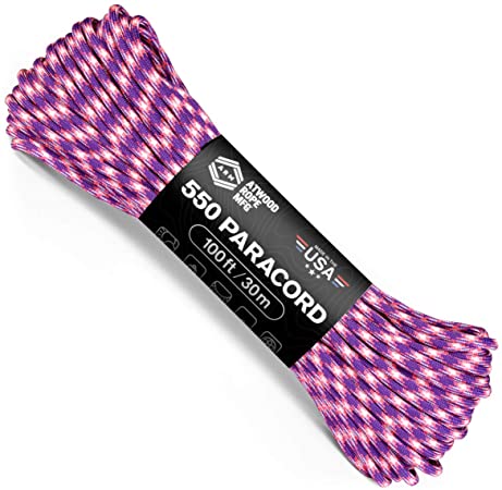 Atwood Rope MFG 550 Paracord 100 Feet 7-Strand Core Nylon Parachute Cord Outside Survival Gear Made in USA | Lanyards, Bracelets, Handle Wraps, Keychain