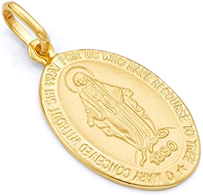 14k REAL Yellow Gold Religious Miraculous Mary Medal Charm Pendant - 3 Different Size Available