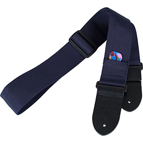 Protec Guitar Strap featuring Thick Leather Ends and Pick Pocket, Blue