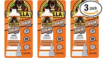 Gorilla 100 Percent Silicone Sealant Caulk, 2.8 ounce Squeeze Tube, Clear, (3 Pack)