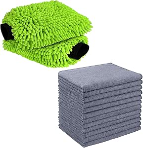 AIDEA Car Wash Mitt Microfiber, 2PK-Scratch & Lint-Free, Microfiber Cleaning Cloth for Car-12PK, Premium Car Microfiber Towels,