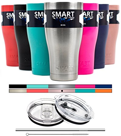 Tumbler 30 oz Color - Smart Coolers - Double Wall Stainless Steel Travel Tumbler Cup - Premium Insulated Mug - Leak-Proof & Sliding Lid - Straw and Brush - Rose Gold