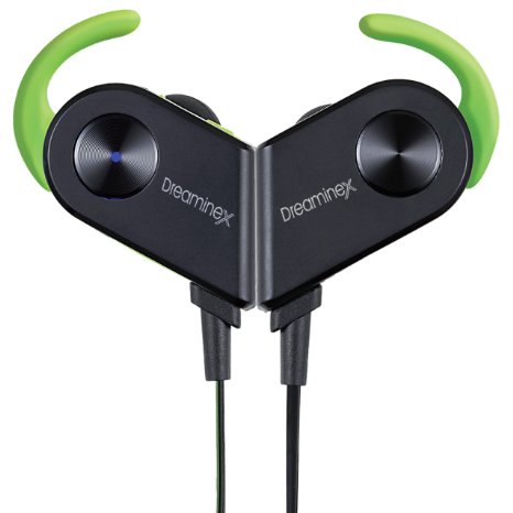 Dreaminex Bluetooth Earphones-Premium Noise Cancelling Wireless Headphones- Great Sound Quality & Built In Microphone-Secure Fit In-Ear Earbuds With Magnetic Technology Ideal For Sports (Black- Green)
