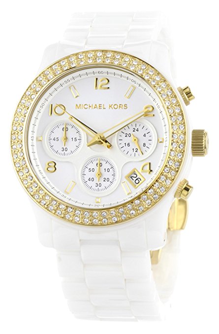 Michael Kors Women's MK5237 White Ceramic Runway Gold Glitz Watch