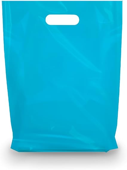 Merchandise Bags, Die Cut Handles, Strong, Durable, and Tear Resistant Bags Perfect for Retail, Boutiques, or Any Events, Different sizes and colors (Blue, 9x12 Inch (Pack of 100))