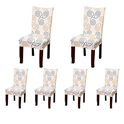6 x Soulfeel Soft Spandex Fit Stretch Short Dining Room Chair Covers with Printed Pattern, Banquet Chair Seat Protector Slipcover for Hone Party Hotel Wedding Ceremony (Style 7)