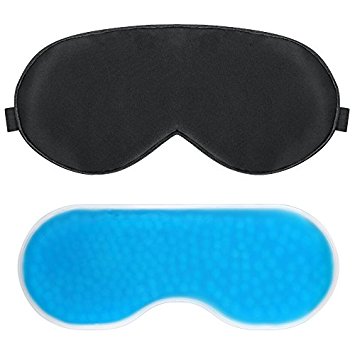 Sleep Mask, PLEMO Eye Mask Set with Gel Pack, Breathe-Easy Eye Mask Shade for Bedtime Travel Snoring, Cool / Warm Therapy, Perfect for Insomnia, Puffy Eyes & Dark Circles, Black