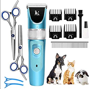 FUNSHION Dog Clippers Grooming kit Low Noise Dog Hair Grooming Clippers Professional Rechargeable Cordless with 2 Dog Grooming Scissors for Dogs Cats