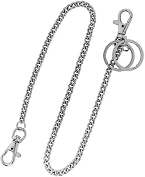 18" Silver Nickel Plated Pocket Keychain String with Both Ends Lobster Claw Clasp Trigger Snap Handle for Belt Loop, Purse Handbag Strap, Keys, Wallet, and Traveling