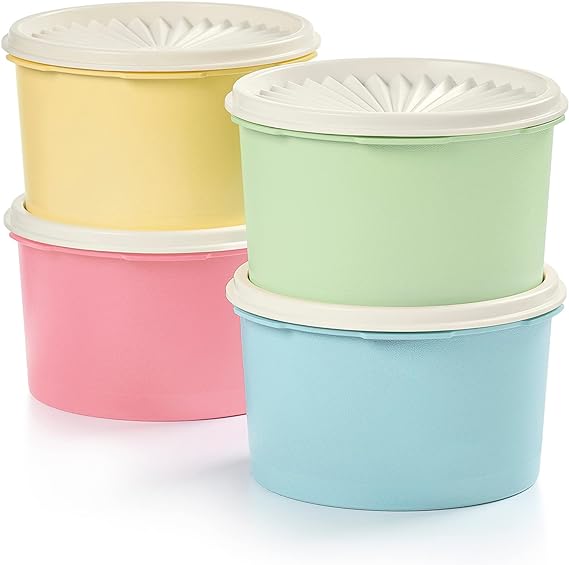 Tupperware Heritage Collection 8 Piece Food Storage Canister Set in Vintage Colors - Dishwasher Safe & BPA Free - (4 Containers   4 Lids)
