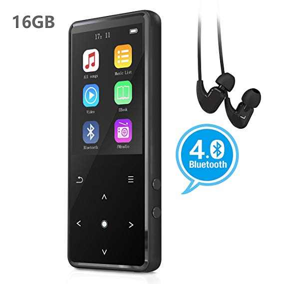 MP3 Music Player with Bluetooth 4.0,Valoin 16G Ultra Slim Digital Music Player with FM Radio/Voice Recorder,2.4 Inch Screen Touch Buttons Audio Player with TF Card Slot