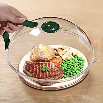 Microwave Splatter Cover, Microwave Cover for Food, Microwave Plate Cover Guard Lid with Handle, Hanging Hole and Adjustable Steam Vents Microwave Oven Cleaner, 10.2 Inch Fully Transparent & BPA Free