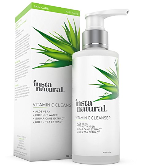 Vitamin C Facial Cleanser - Revitalizing Anti-Aging Face Wash with 10% Vitamin C, Organic Aloe Vera & Rosehip Oil - Deep Skin Moisturizer & Rejuvenator - Unclog & Minimize Pores - InstaNatural - 8 OZ