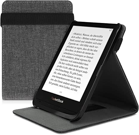 kwmobile Carcasa Compatible con Pocketbook Touch Lux 4/Lux 5/Touch HD 3/Color (2020) - Funda para e-Book de Cuero sintético - Textil Gris