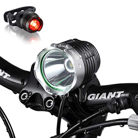 Night Eyes-1200Lumens Rechargeable Bike Headlight Bicycle Bike light-8.4V 6400mA Rechargeable ABS Waterproof Battery-Free -Alumium Bike Tailight &LED Wheel Light Bonus-Easy Install NO tool Required