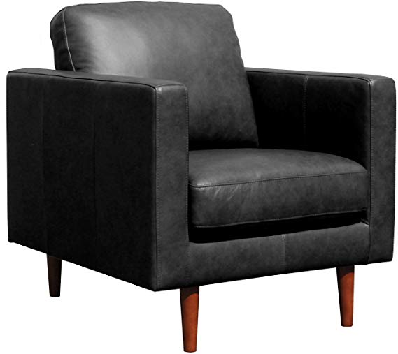 Rivet Revolve Modern Leather Armchair with Tapered Legs, 32.7"W, Black