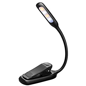 Reading Light, TOPELEK 4 LED 3 Brightness Modes Clip On Book light USB Rechargeable Reading Lamp, Flexible Eye-care and Portable Music Stand Light for Night Reading in Bed [Energy Class A ]