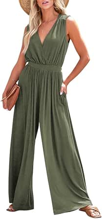 Dokotoo Sleeveless Jumpsuit V Neck Elegant for Womens Dressy Casual 2024 One Piece Romper Outfits