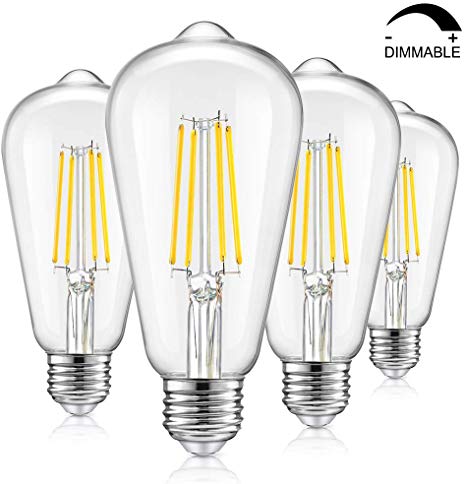 Vintage LED Dimmable Edison Light Bulbs 100W Equivalent, 1200Lumens, E26 Base LED Filament Bulbs, 5000K Daylight White, ST64/ST21 Antique Clear Glass Style for Home, Reading Room, Bathroom, 4-Pack