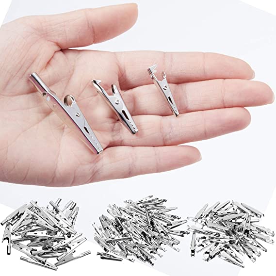 3 Size 130 Pieces Metal Alligator Clips Assortment Kit in 28 mm, 35 mm, 51 mm Steel Crocodile Spring Clamps Test Line Crocodile Clip for Battery Test Lead Crafts Card Electrical Testing Work