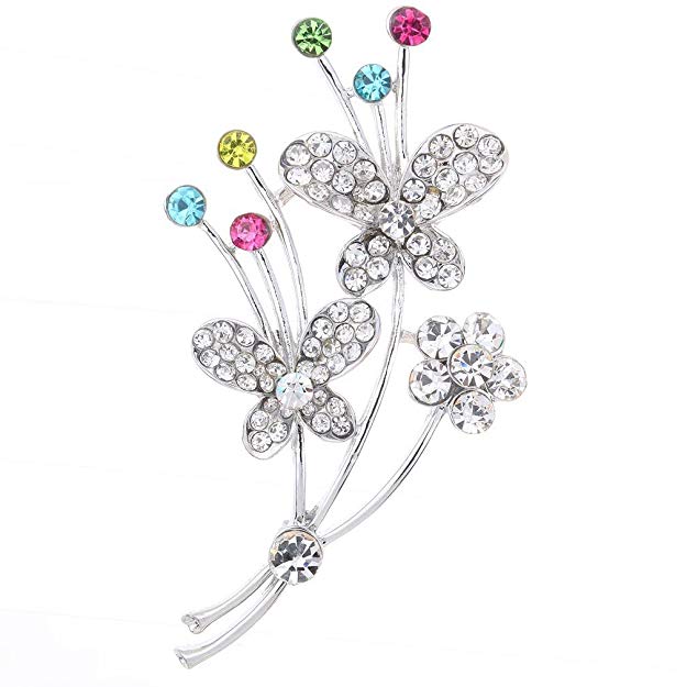 YAZILIND Silver Plated Butterfly Colorful Rhinestone Brooch Pin