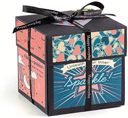 XOXO Explosion Box with Designer Illustrations - Pre-Assembled - 5 Inch Cube (Sparkles)