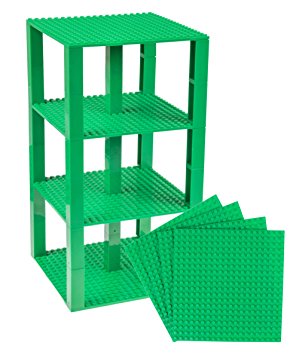 Classic Baseplates 6" x 6" Brik Tower by Strictly Briks | 100% Compatible with All Major Brands | Building Bricks for Towers and More | 4 Green Stackable Base Plates & 30 Stackers