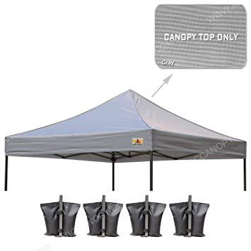 ABCCANOPY Replacement Top Cover 100% Waterproof (18+ Colors) 10x10 Pop Up Canopy Tent Top, Bonus 4 x Weight Bags (Gray)